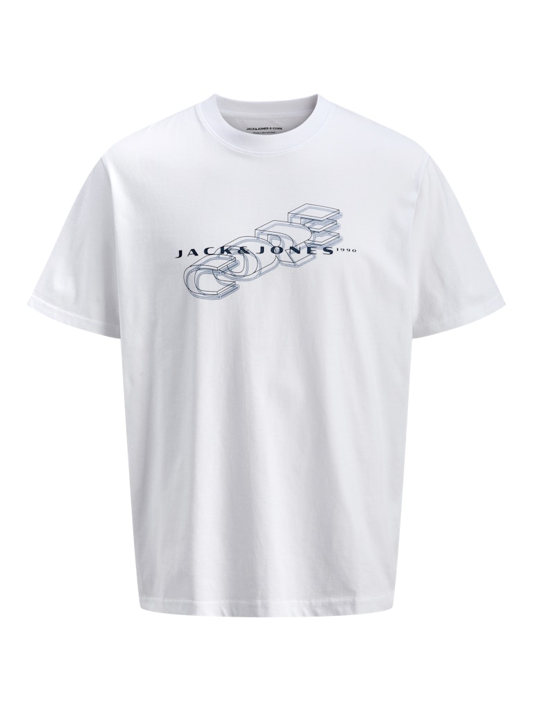 White t-shirt with 'Jack & Jones' logo on a white background