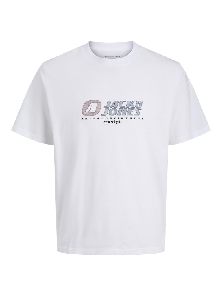 White t-shirt with 'Jack & Jones' logo on a white background