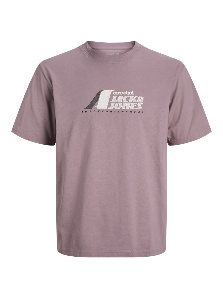 Mauve t-shirt with a logo on a white background