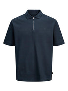 JACK JONES PREMIUM Walker Black Iris Zip Polo Black Iris flat front view