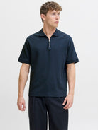 JACK JONES PREMIUM Walker Black Iris Zip Polo Black Iris front view