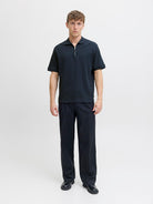 JACK JONES PREMIUM Walker Black Iris Zip Polo Black Iris model front view