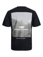 JACK & JONES Grid Photo Back Short Sleeve Tee - Black BLACK model front view
