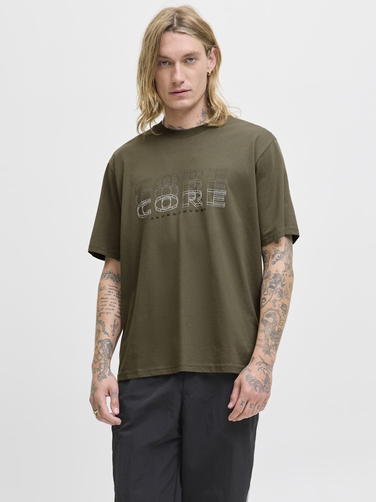 JACK JONES CORE Fusion Big Branding Tee Short Sleeve Crew Neck-Grape Leaf Grape Leaf front view