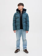 Jack Jones Youths Global Junior Puffer Jacket-Orion Blue Orion Blue model front view