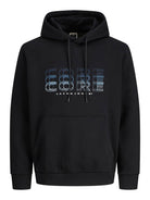 JACK JONES CORE Fusion Branding Sweat Hood-Black Black front view