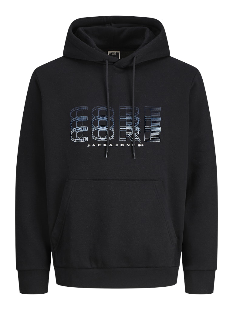 JACK JONES CORE Fusion Branding Sweat Hood-Black Black front view