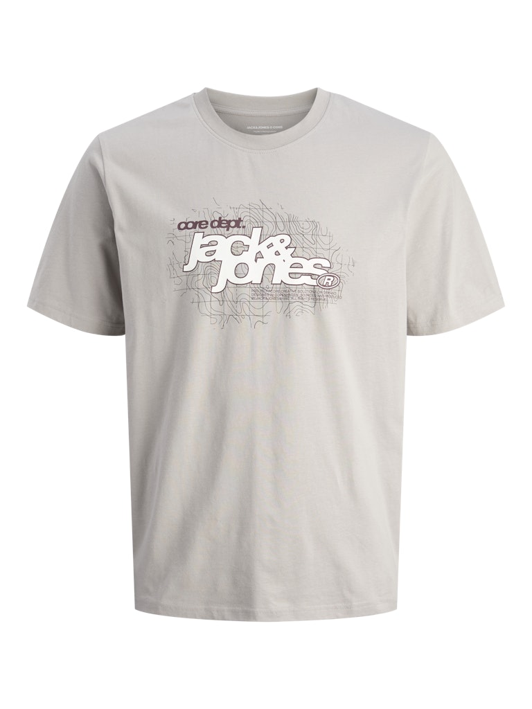 Beige t-shirt with 'Jack & Jones' logo on a white background