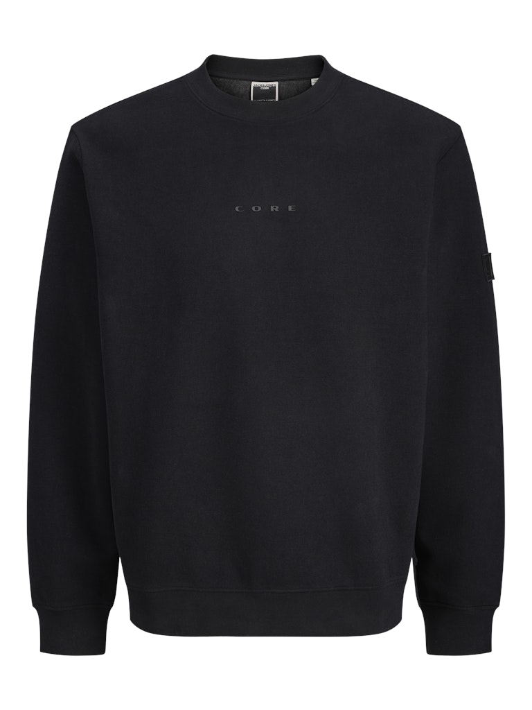 Black sweatshirt with a brand logo on a white background