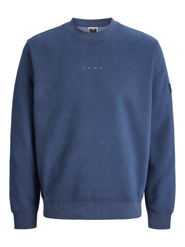 Blue sweatshirt with 'CORE' branding on a white background