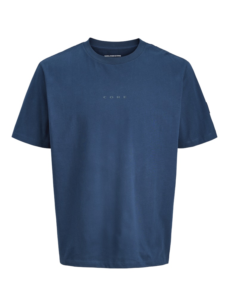 Blue t-shirt with blue 'Core' logo on a white background