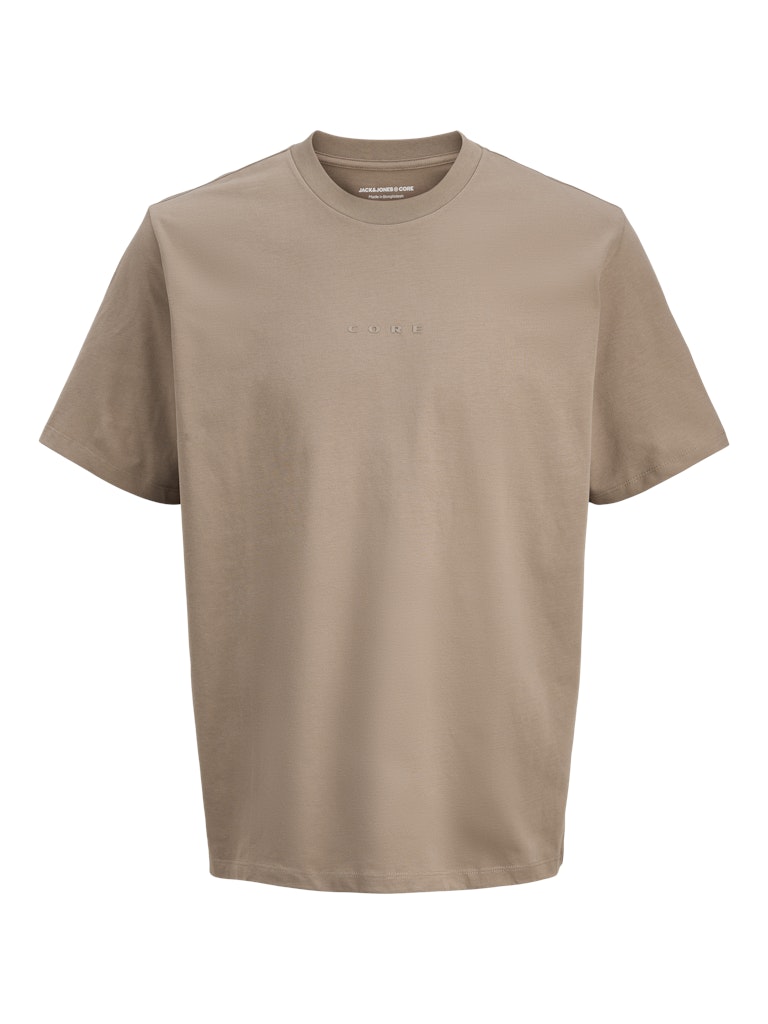 Beige t-shirt with beige 'Core' logo on a white background