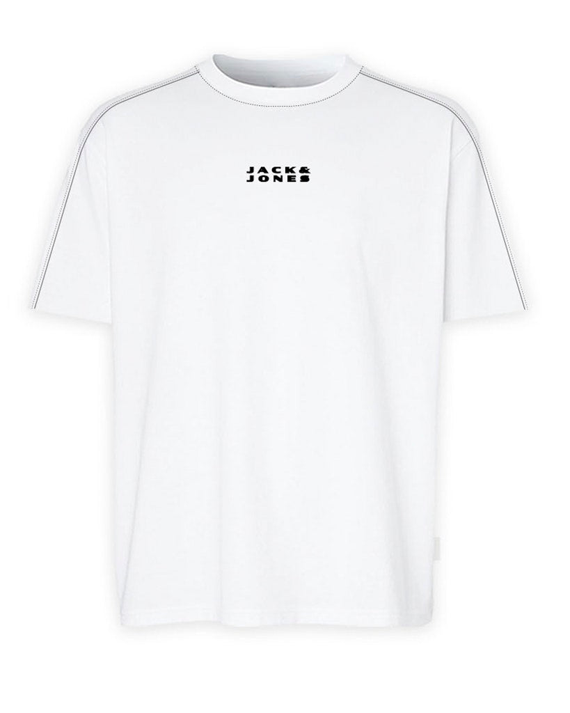 White t-shirt with 'Jack & Jones' logo on a white background