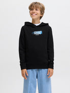 Jack Jones Youths Condor Sweat Hood Junior-Black Black front view