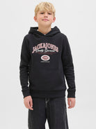 Jack Jones Youths Ari Branding Black Sweat Junior Hoodie Black front view