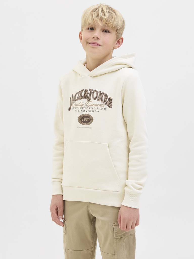 Boy's Ari Branding Antique White Sweat Junior Hoodie-Model Front View