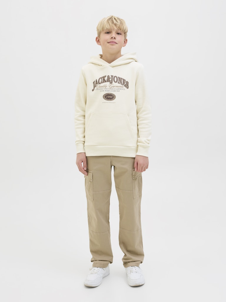 Boy's Ari Branding Antique White Sweat Junior Hoodie-Model Full Front View