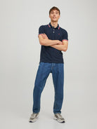 JACK & JONES Paulos Navy With Red Tipping Short Sleeve Polo Navy Blazer Red model front view