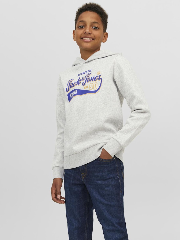 Junior Boy Whire Melange Logo Hoodie
