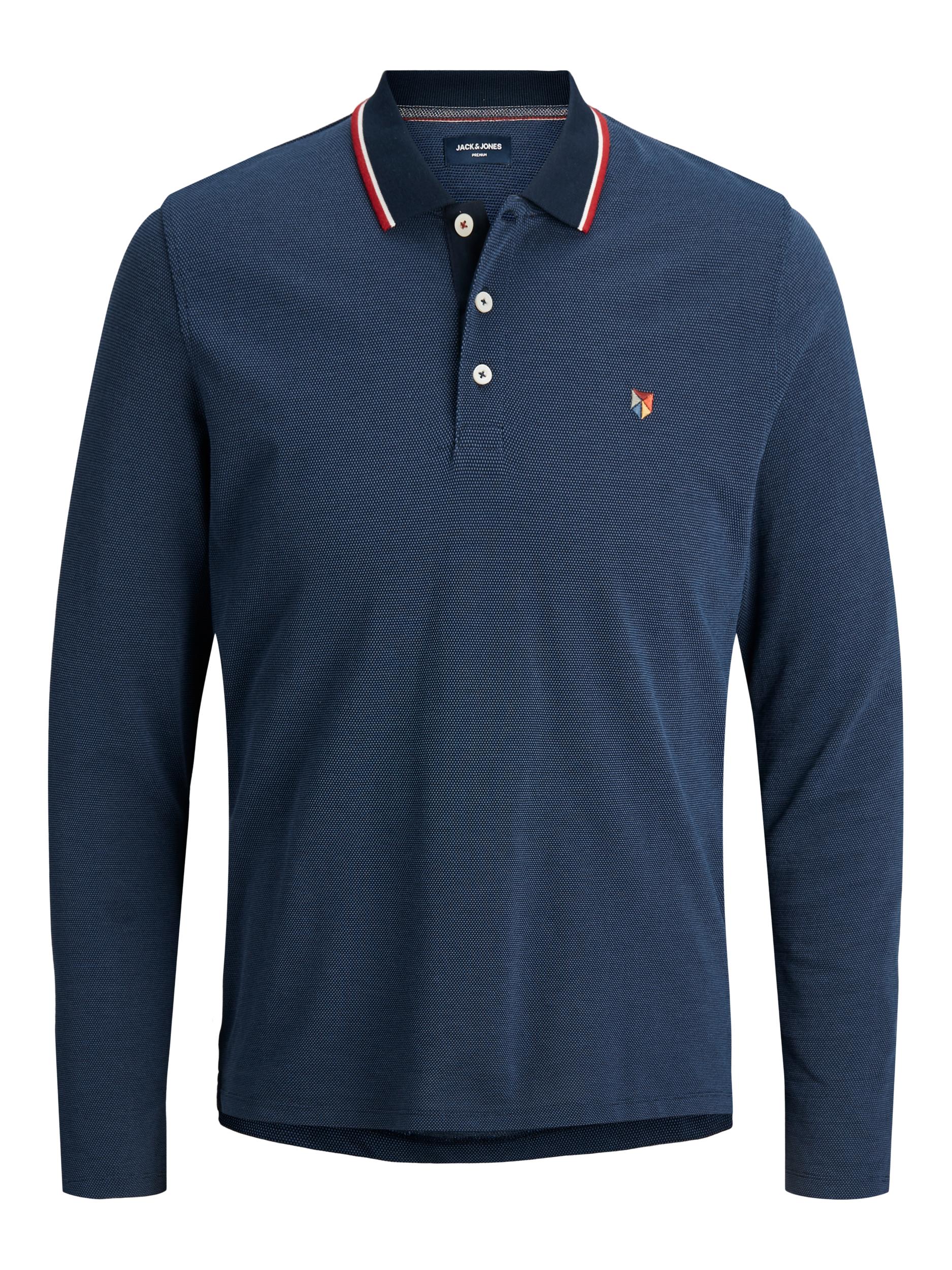 Men's Win Polo Long Sleeve-Navy Blazer-Ghost Front View