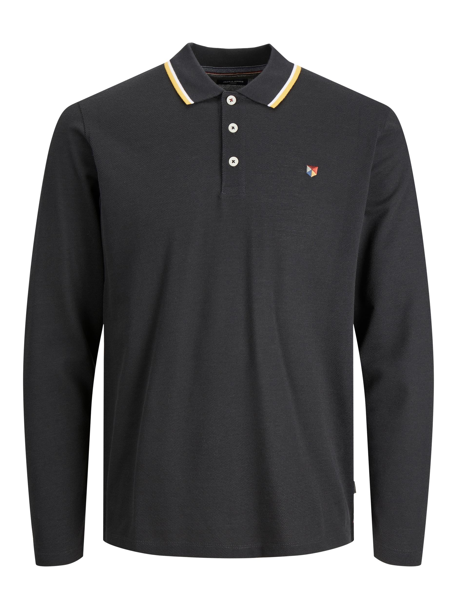 Men's Win Polo Long Sleeve-Black-Ghost Front View