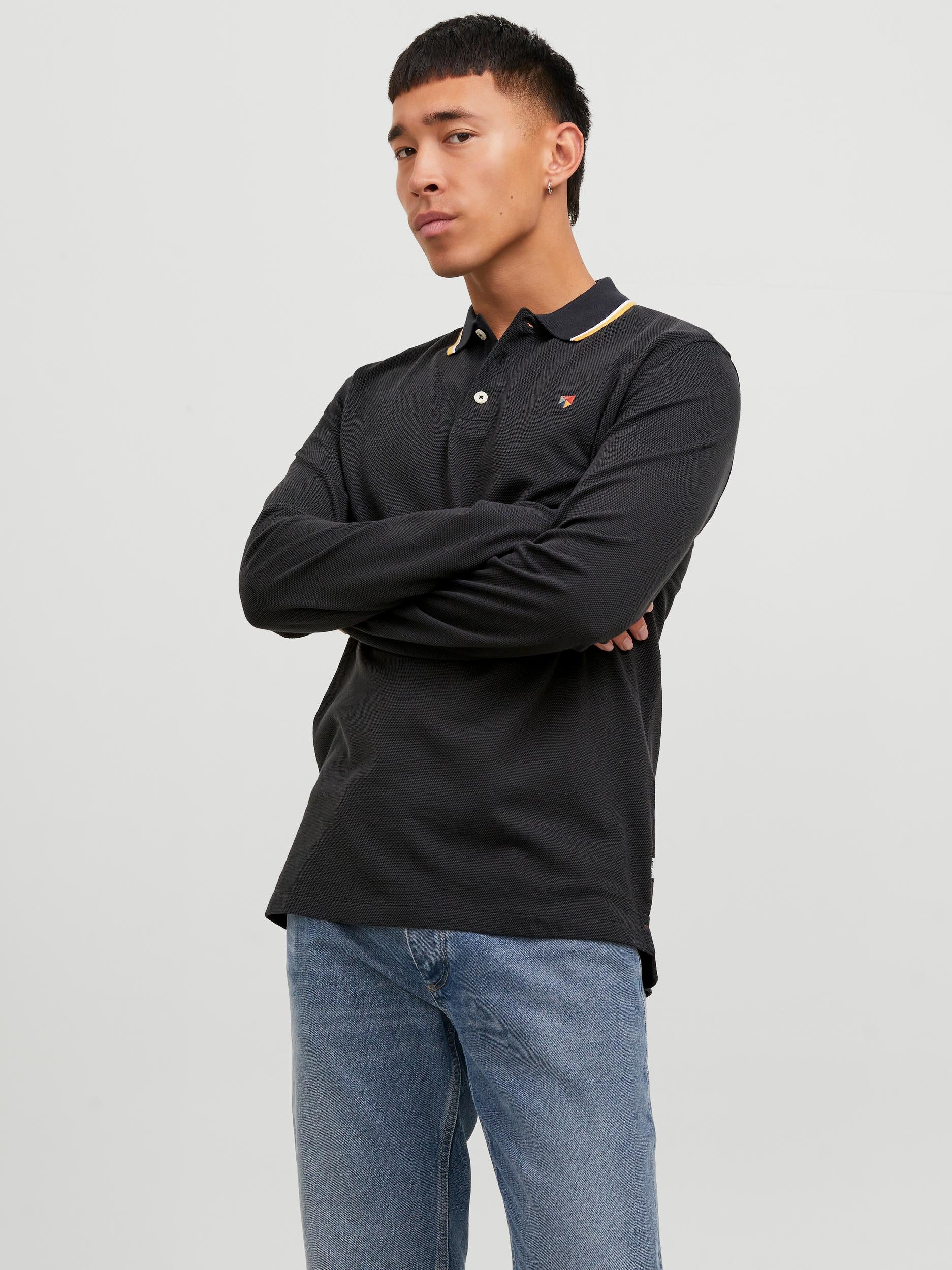 Men's Win Polo Long Sleeve-Black-Front View