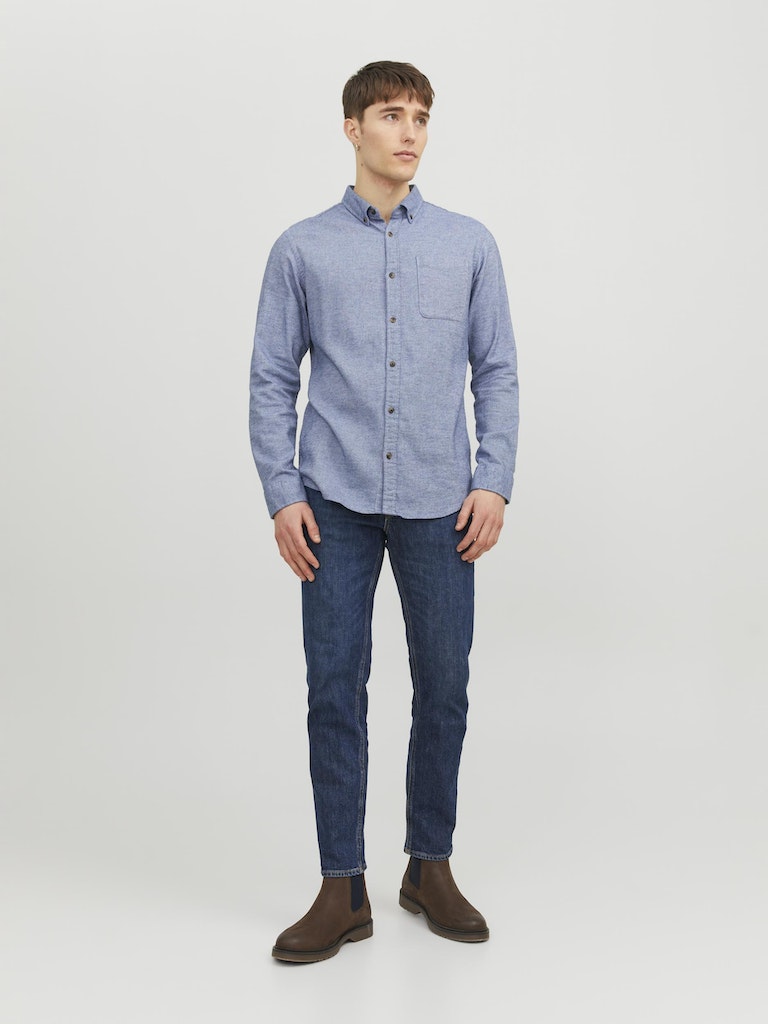 Classic Faded Denim Melange Shirt-Full model view