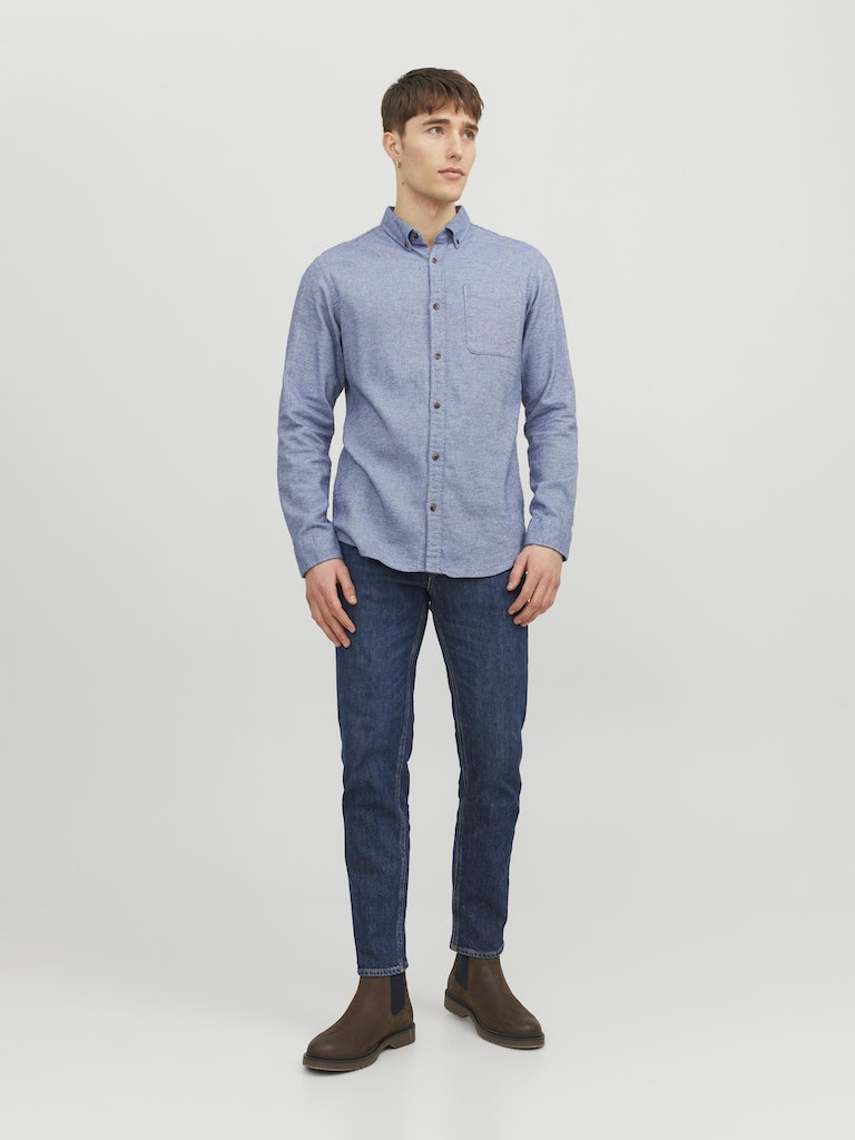 JACK & JONES Classic Faded Denim Melange Shirt Faded Denim model front view