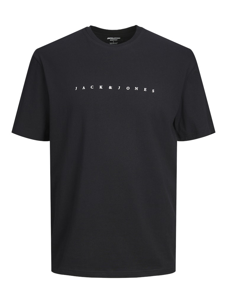 Black t-shirt with 'Jack & Jones' logo on a white background