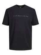 Black t-shirt with 'Jack & Jones' logo on a white background