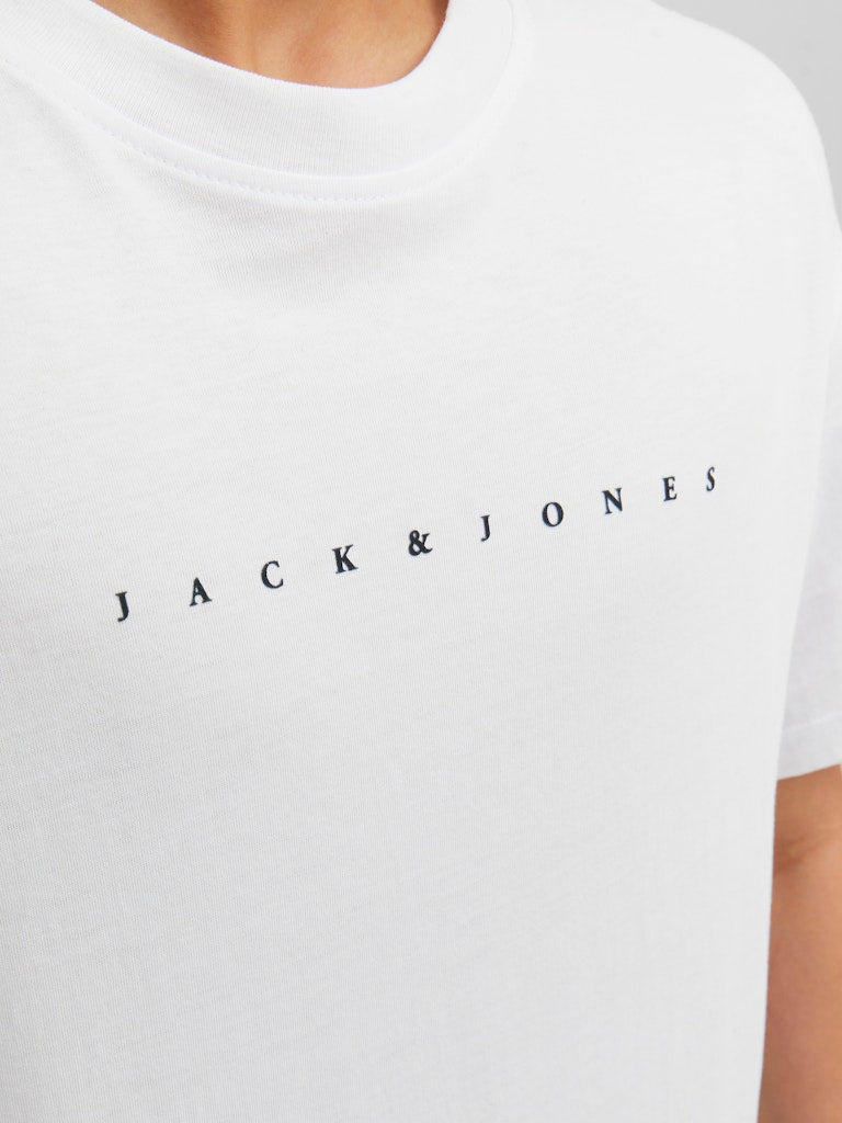 White t-shirt with 'Jack & Jones' logo on a plain background