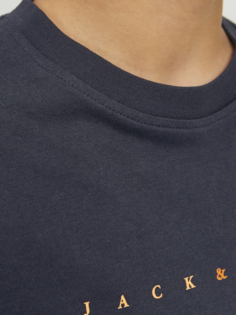 Navy blue t-shirt with 'JACK & JONES' logo on a plain background