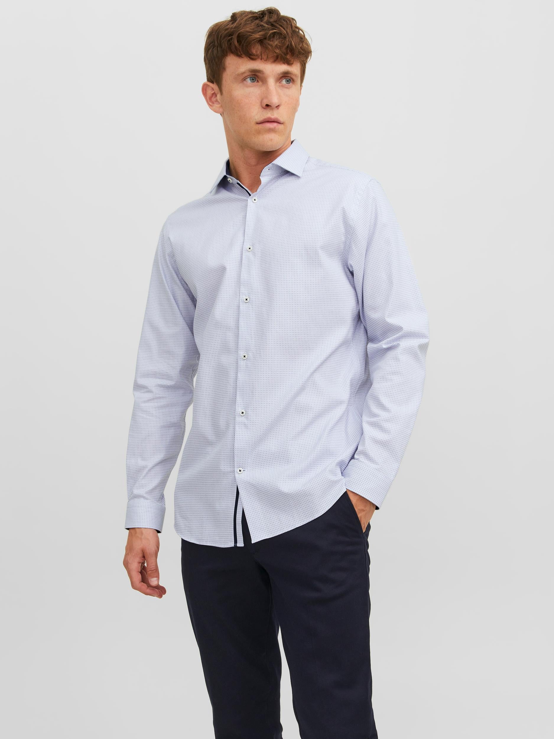 Men's Parker Detail Shirt Long Sleeve-White-Front View