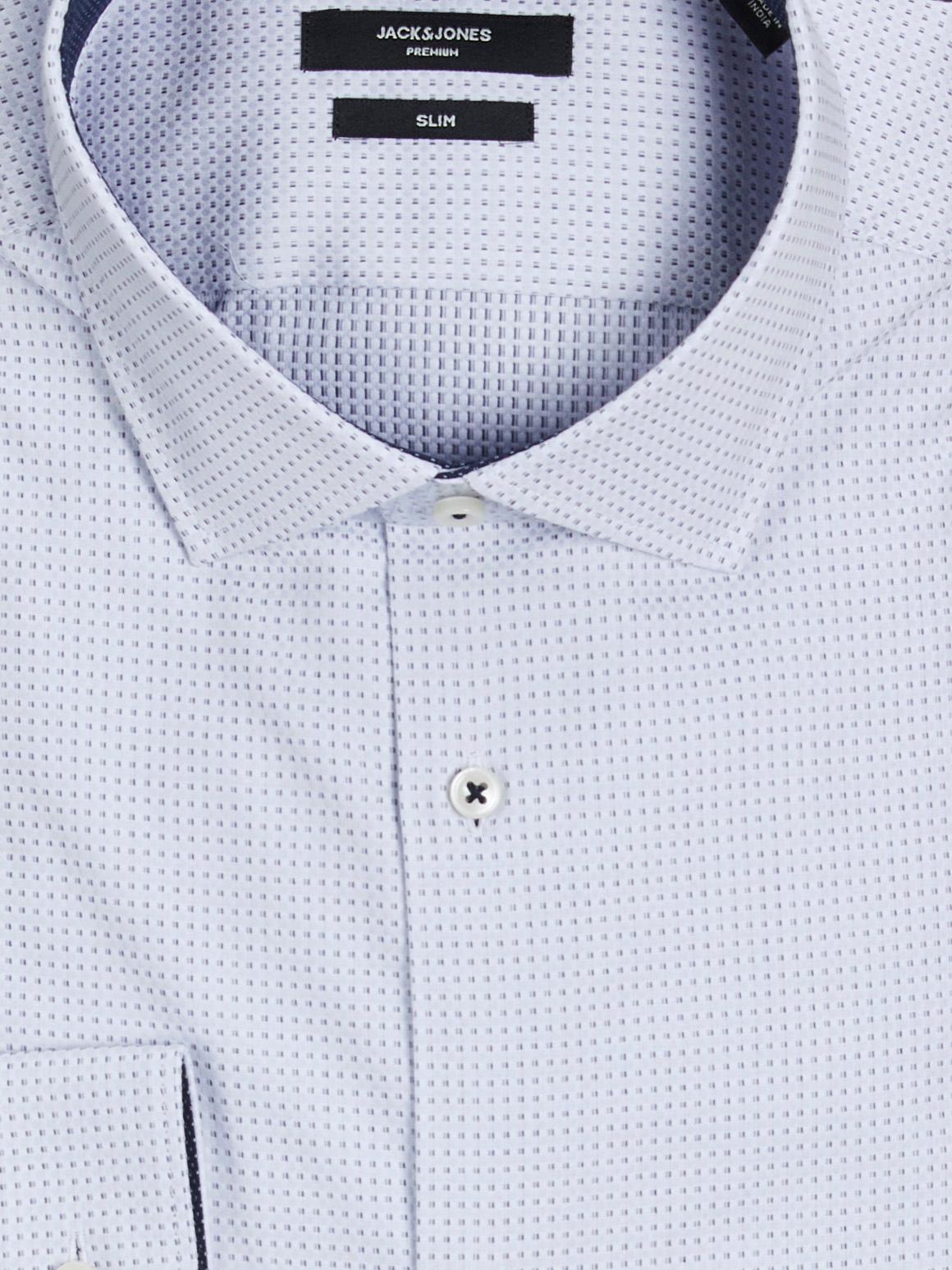 Men's Parker Detail Shirt Long Sleeve-White-Close Up View Of Front