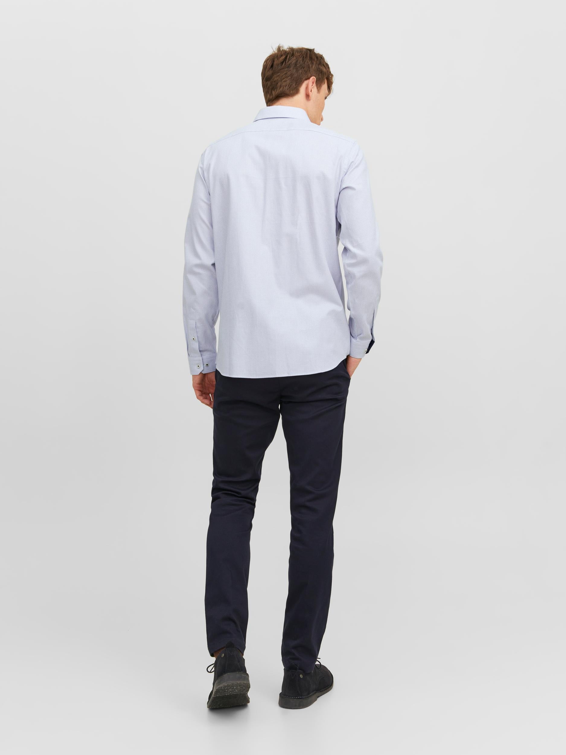 Men's Parker Detail Shirt Long Sleeve-White-Back View