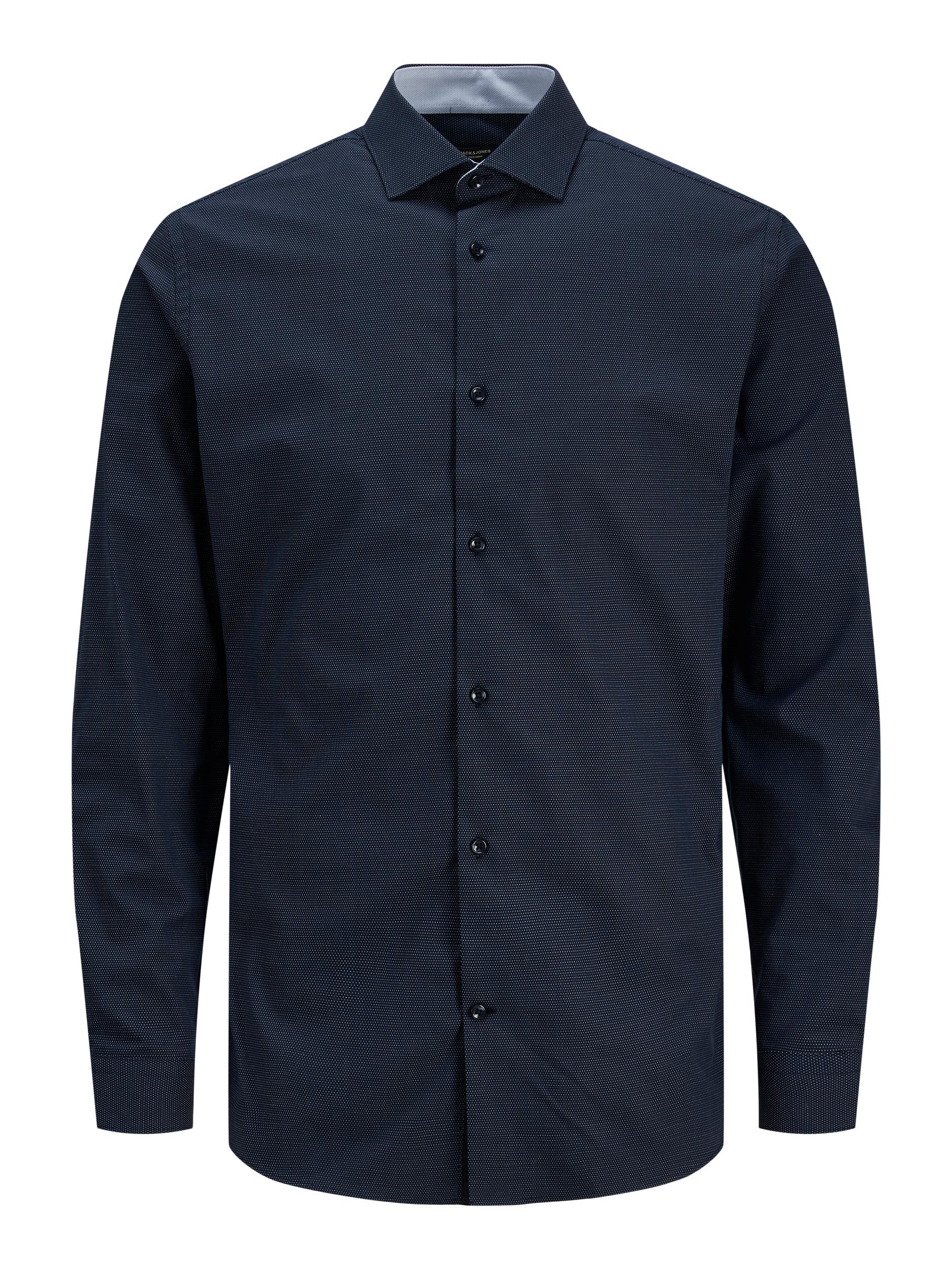 Men's Parker Detail Shirt Long Sleeve - Perfect Navy-Ghost Front View