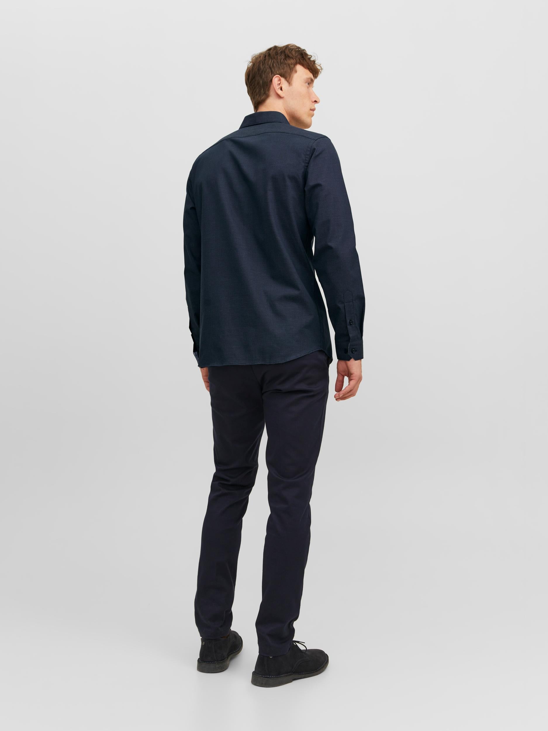 Men's Parker Detail Shirt Long Sleeve - Perfect Navy-Back View
