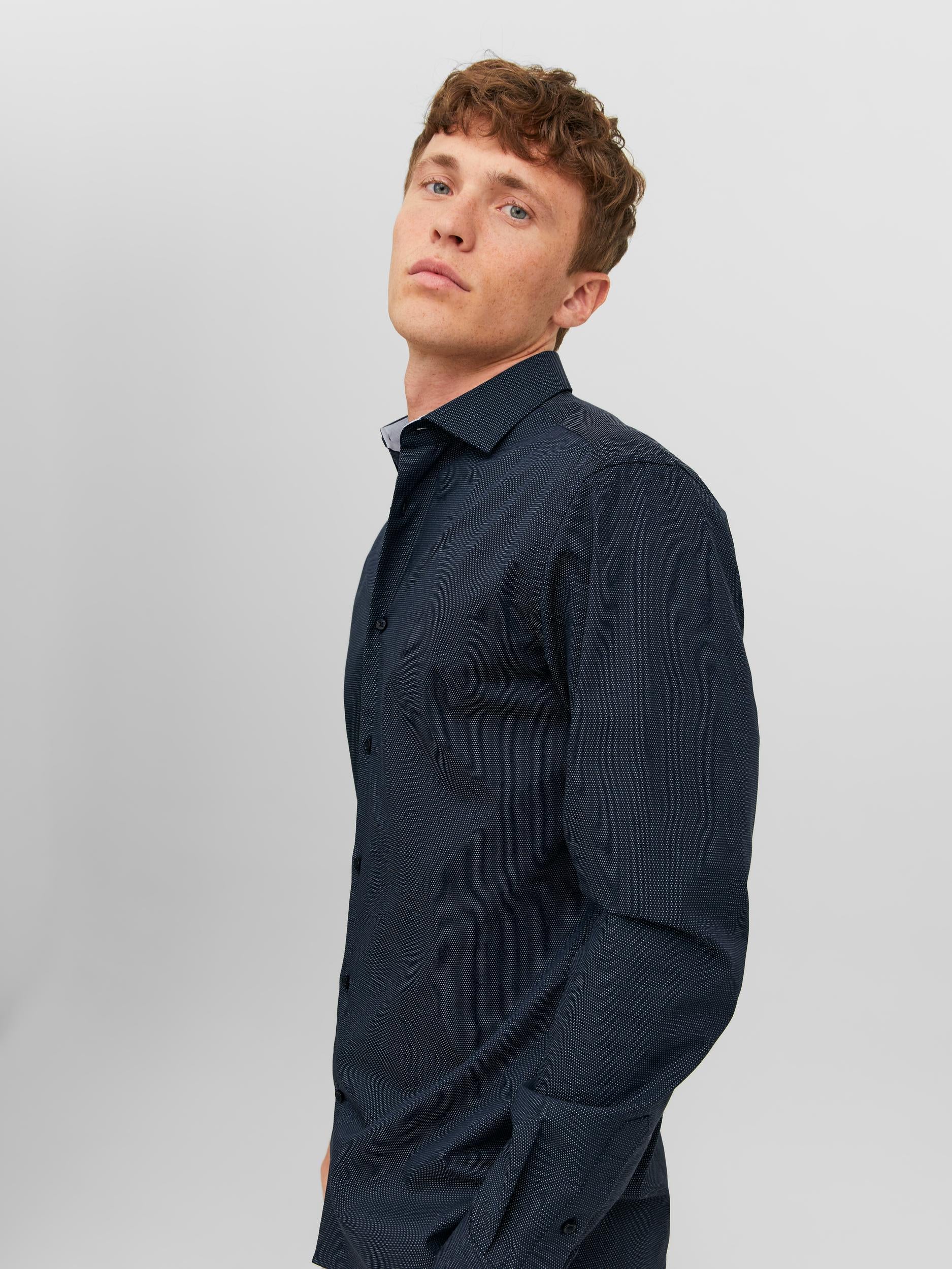 Men's Parker Detail Shirt Long Sleeve - Perfect Navy-Side View