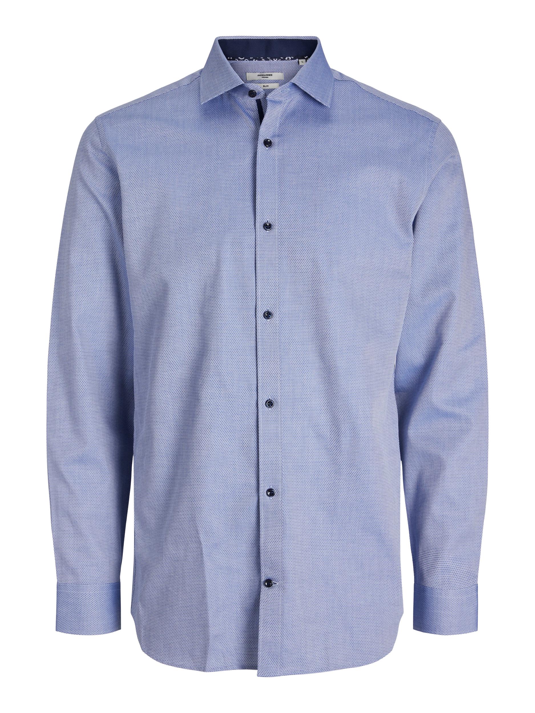 Men's Parker Detail Shirt Long Sleeve-Cashmere Blue-Ghost Front View