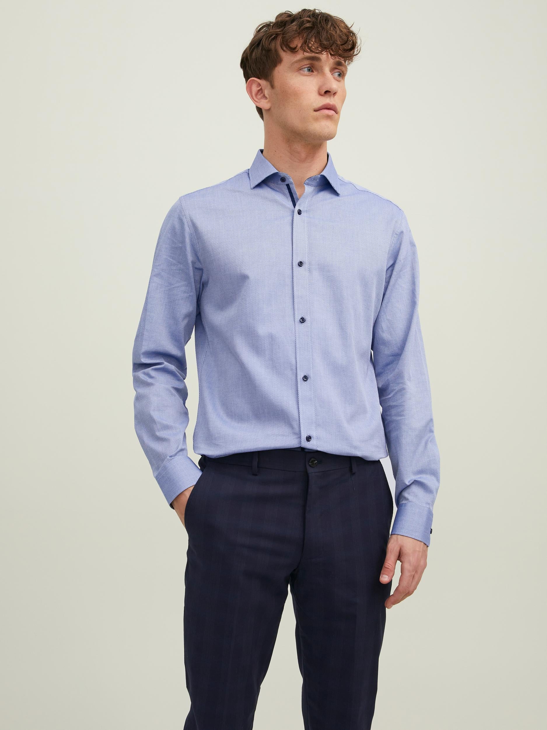Men's Parker Detail Shirt Long Sleeve-Cashmere Blue-Front View