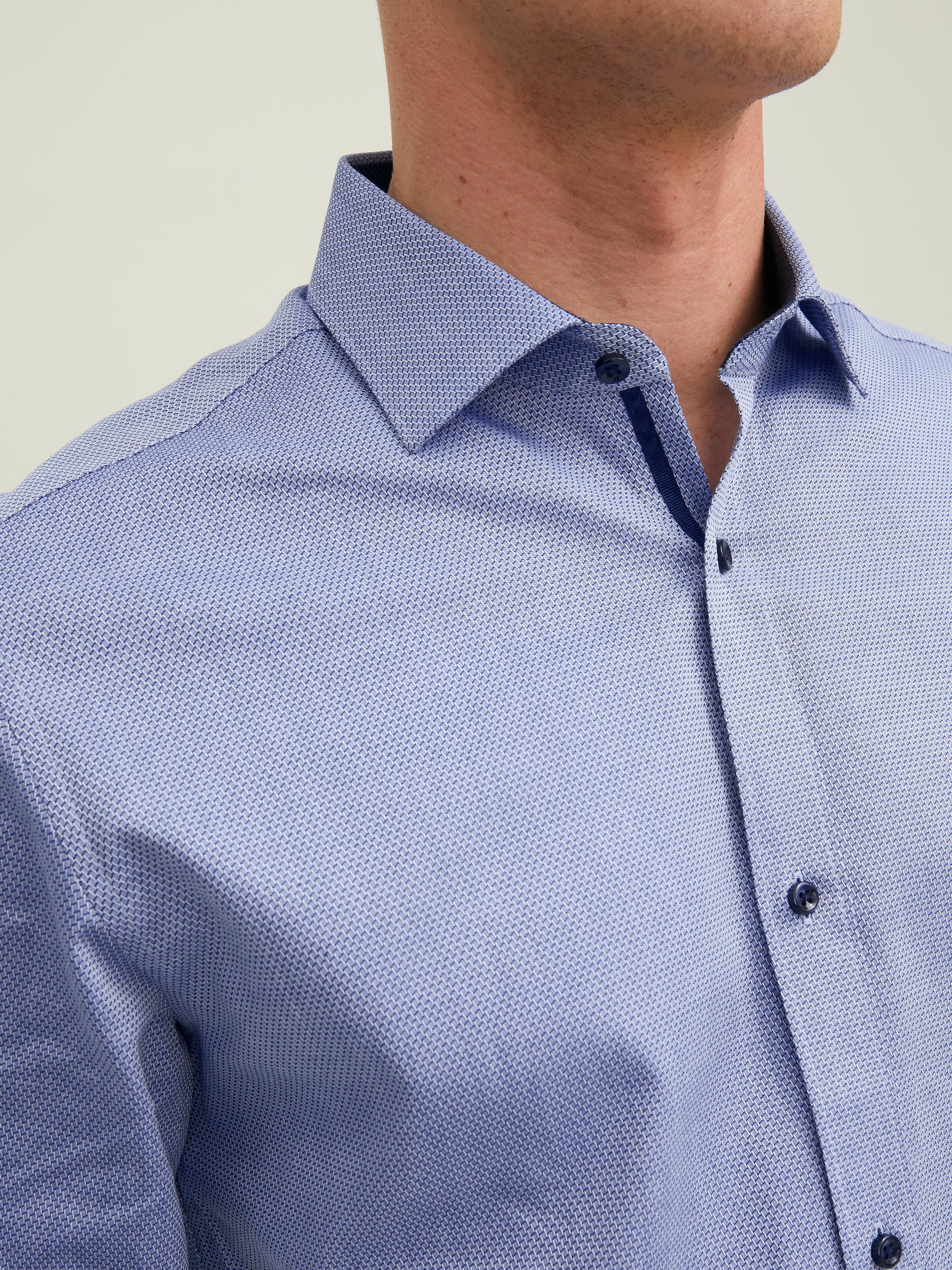 Men's Parker Detail Shirt Long Sleeve-Cashmere Blue-Close Up of Front