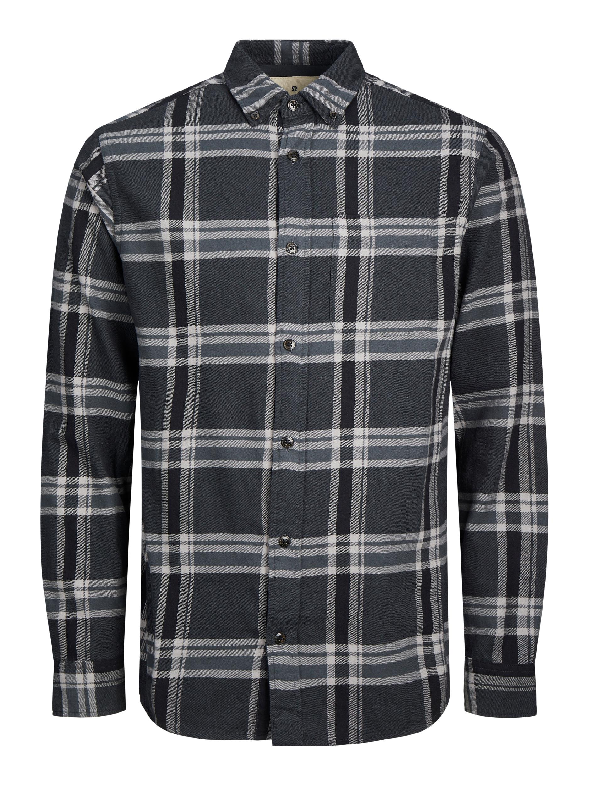 Men's Brook Check Twill Shirt Long Sleeve-Black Sand-Ghost Front View