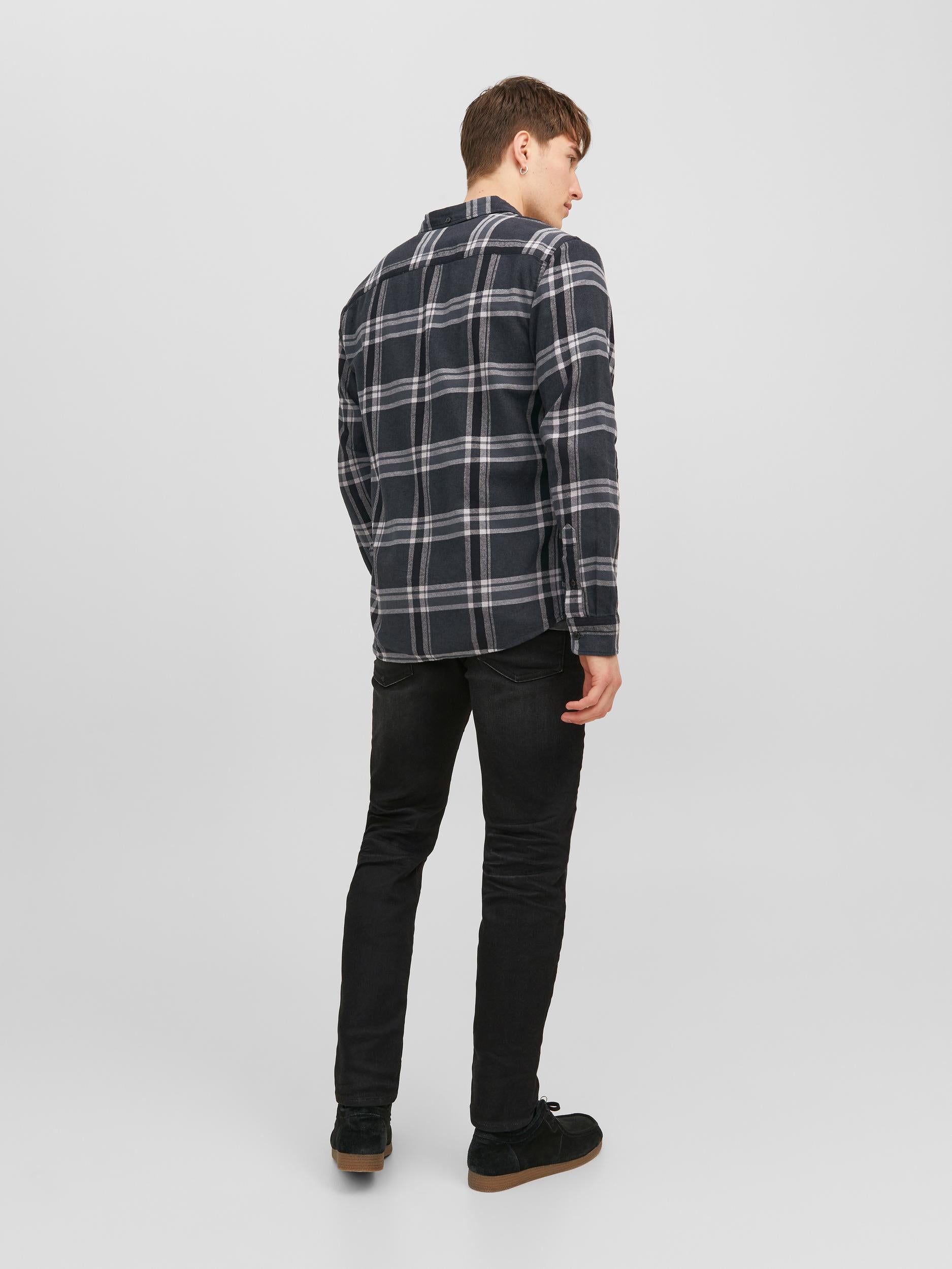 Men's Brook Check Twill Shirt Long Sleeve-Black Sand-Model Back View