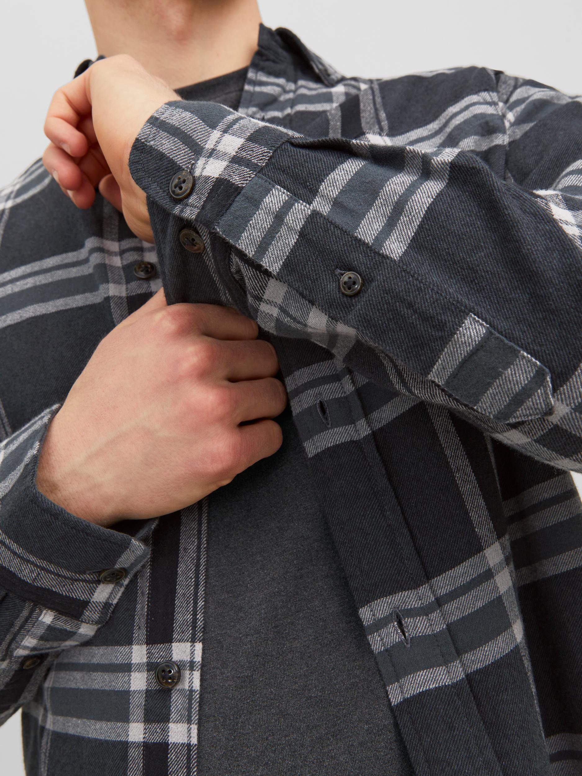 Men's Brook Check Twill Shirt Long Sleeve-Black Sand-Cuff View
