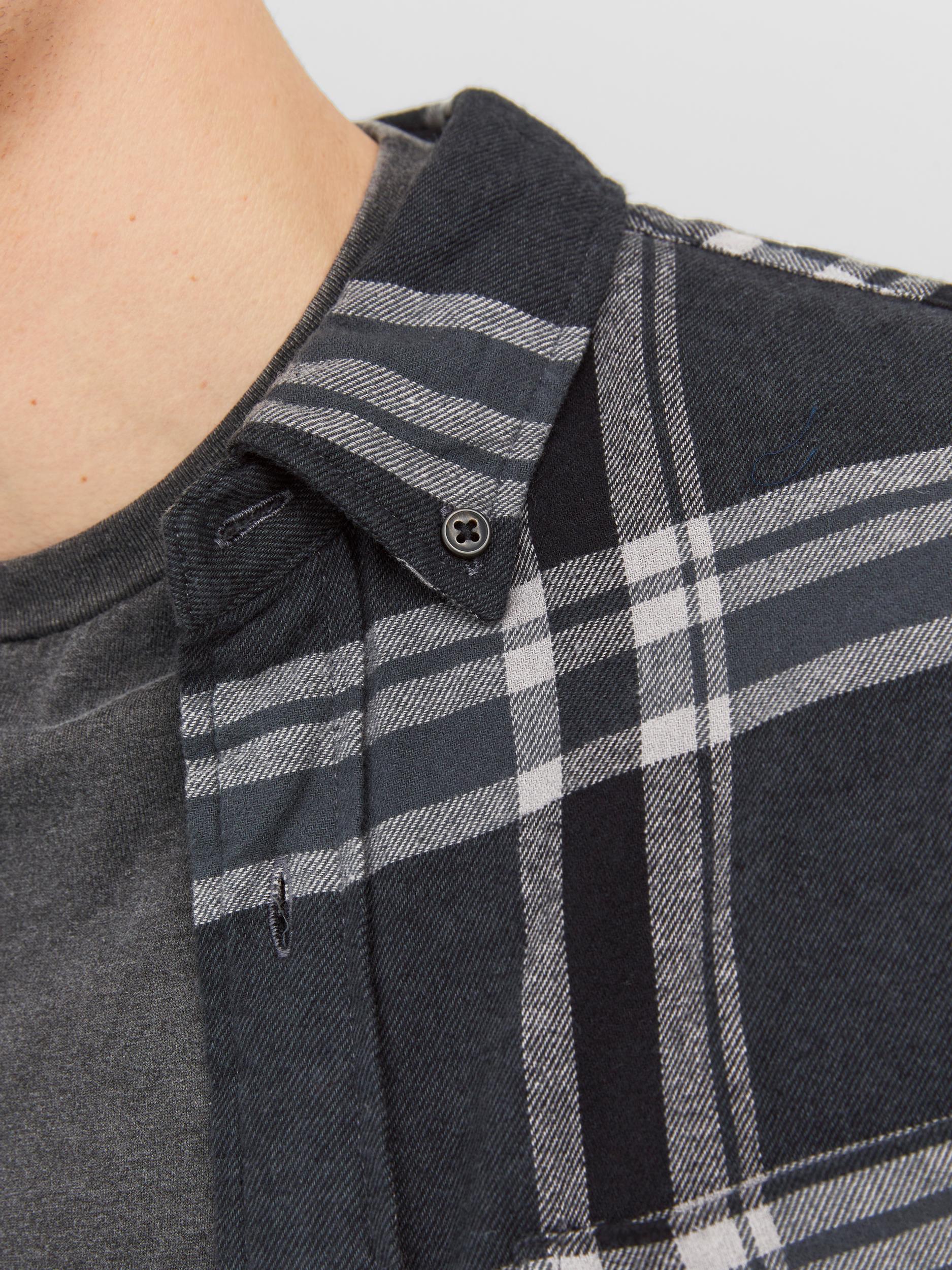 Men's Brook Check Twill Shirt Long Sleeve-Black Sand-Collar View