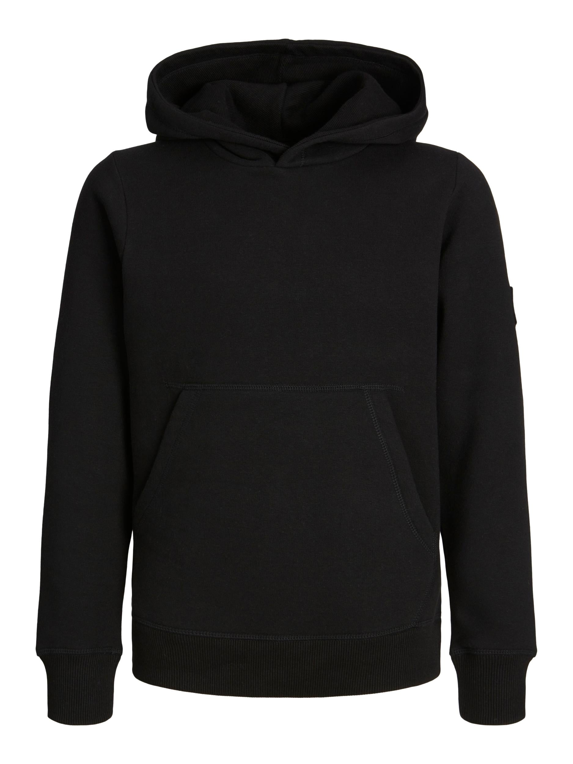 Boy's Classic Twill Sweat Hood Junior-Black-Ghost Front View