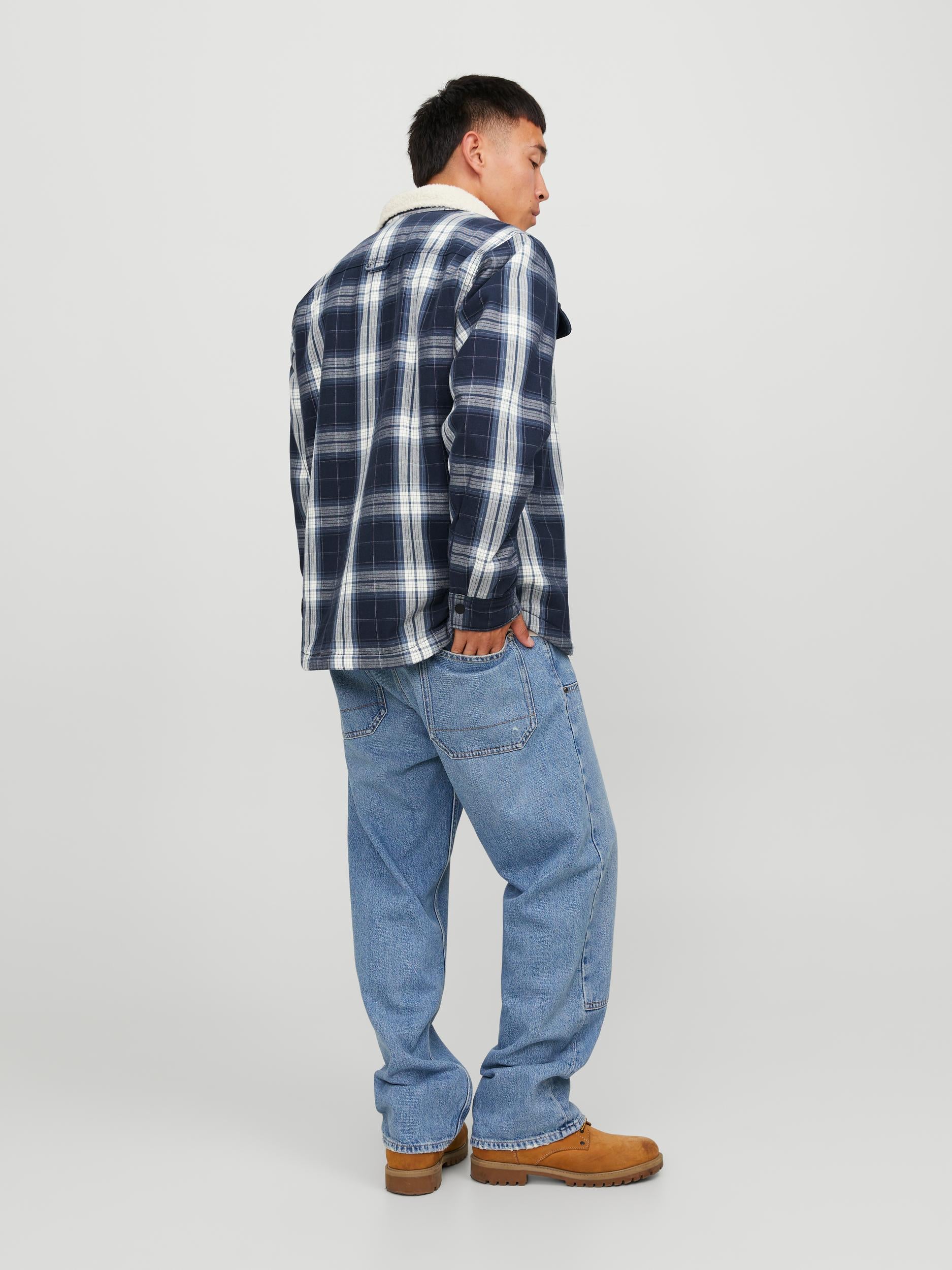 Men's Darren Teddy Overshirt Long Sleeve-Navy Blazer-Model Back View