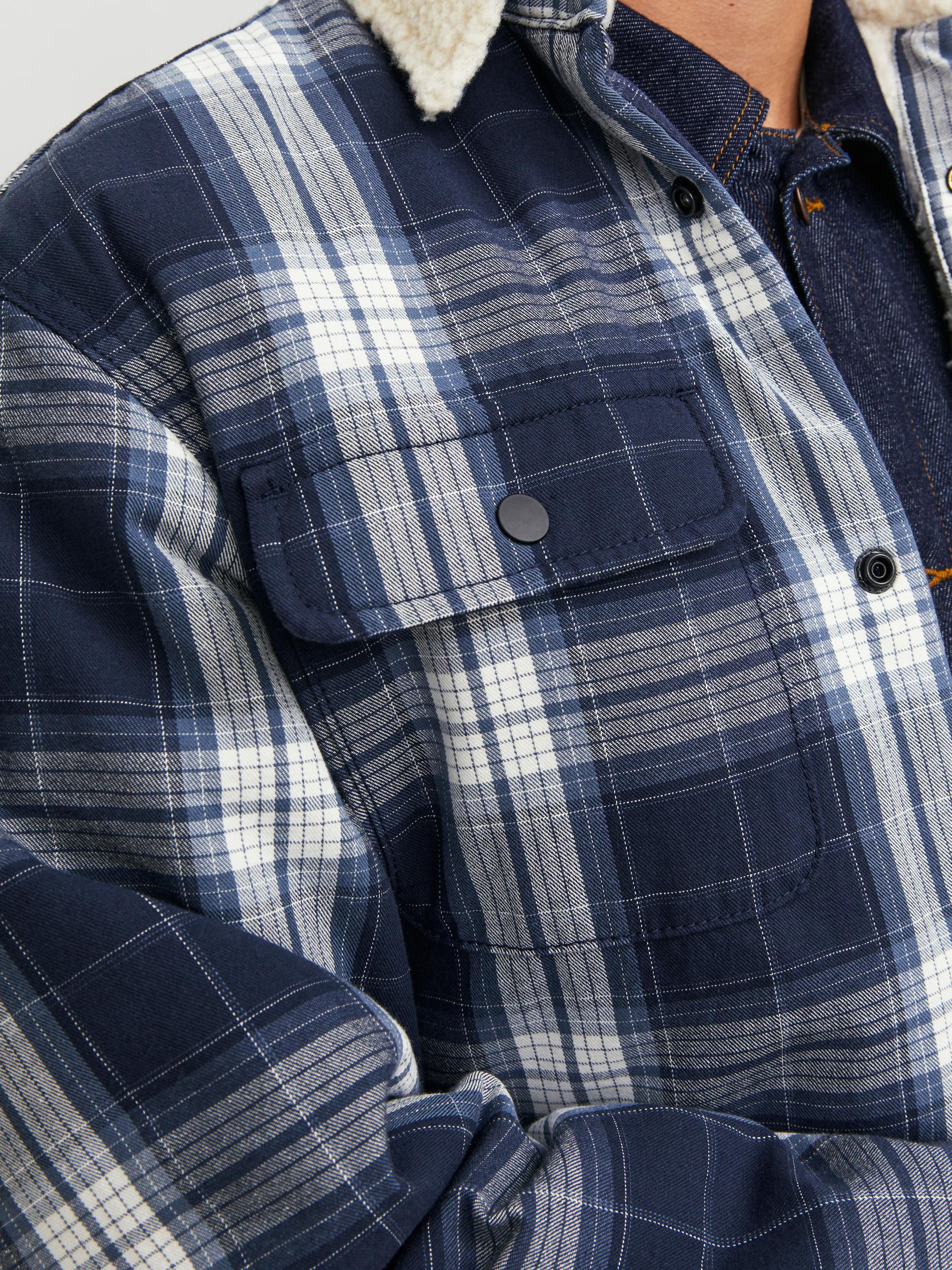 Men's Darren Teddy Overshirt Long Sleeve-Navy Blazer-Front Pocket View