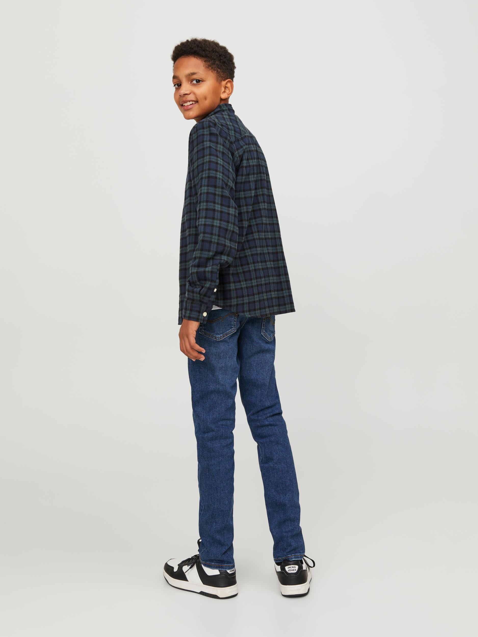 Boy's Cozy Flannel Check Shirt Long Sleeve Junior-Navy Blazer-Model Back View