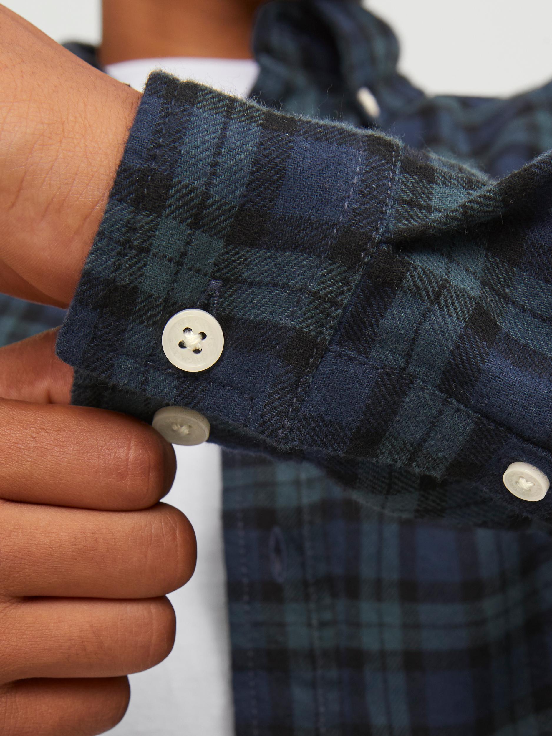 Boy's Cozy Flannel Check Shirt Long Sleeve Junior-Navy Blazer-Cuff View